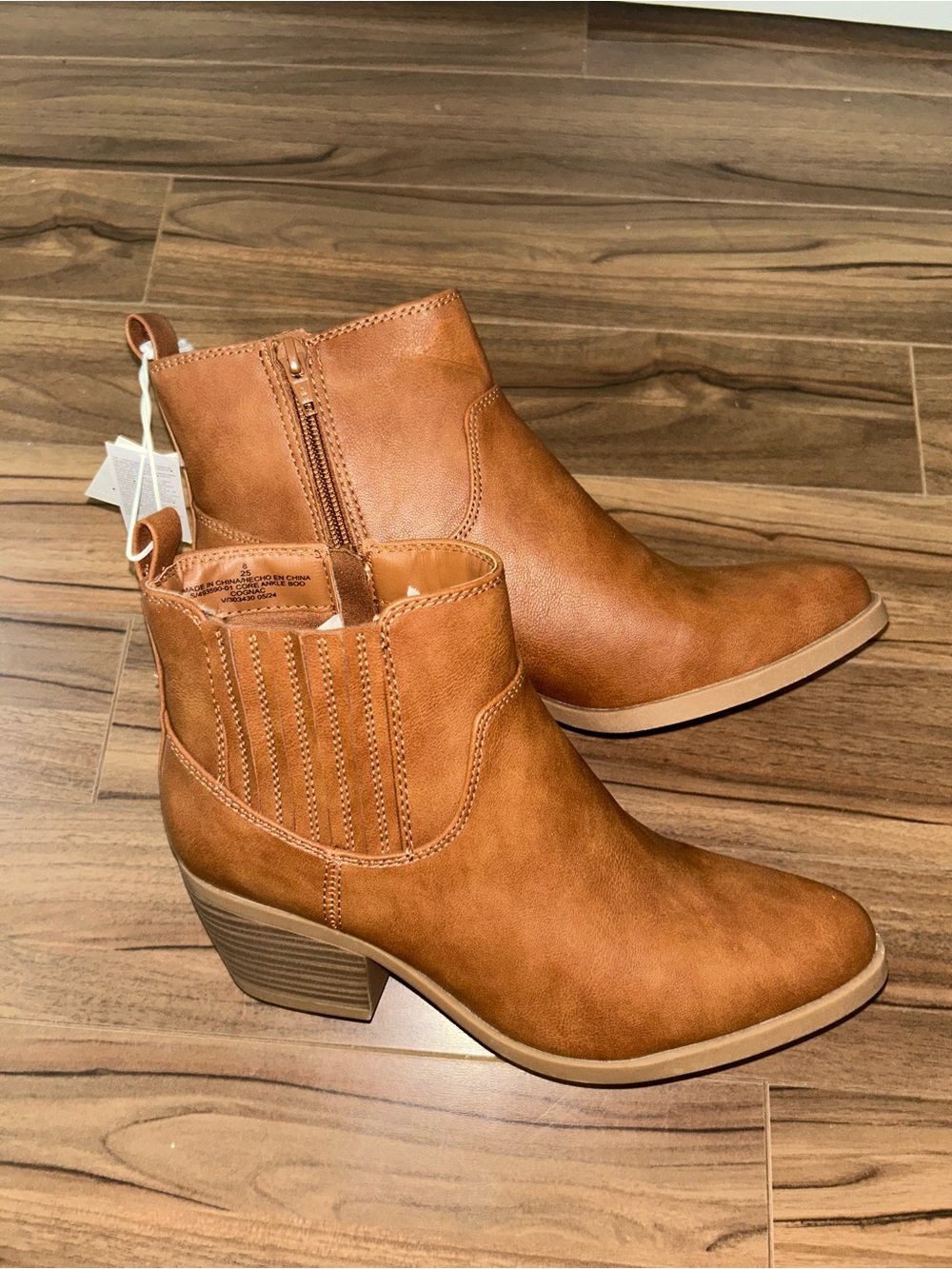 Old Navy Cognac Tan Ankle Booties with Low Block Heel